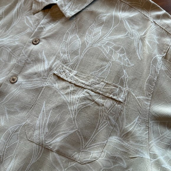 Caribbean Joe Hawaiian Button Up Shirt L 100% Silk Khaki Tropical Print XXL - Picture 6 of 11